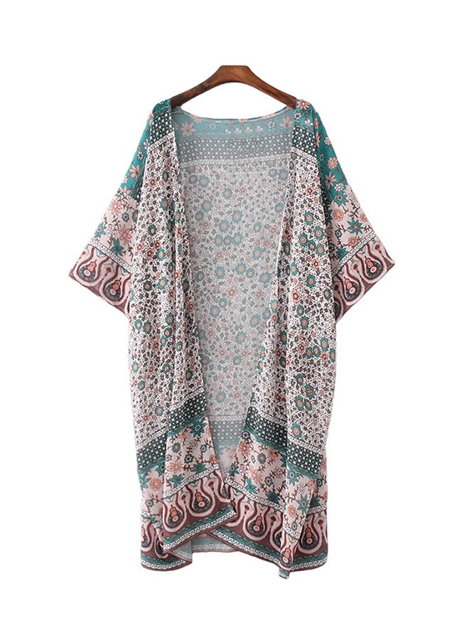 Generic - Floral Print Cardigan Boho Bikini Cover Up Beachwear Green - Image 1