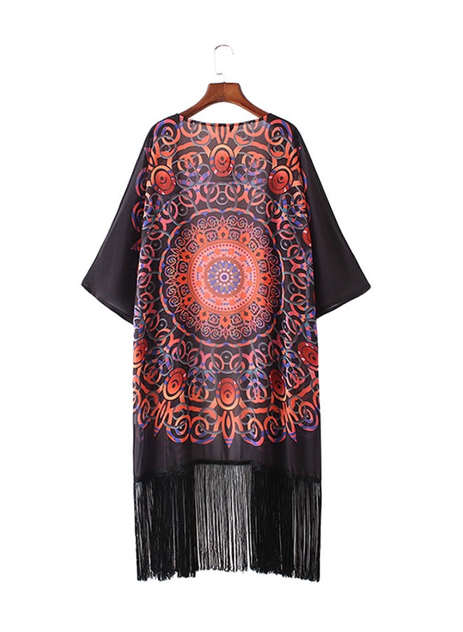 Generic Geometric Fringed Tassels Outerwear Cardigan Boho Black  - Image 2