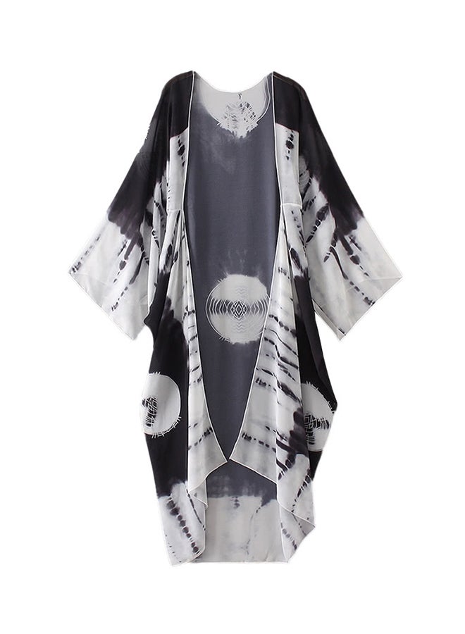 Contrast Print Cardigan Blouse Top Black - Image 2