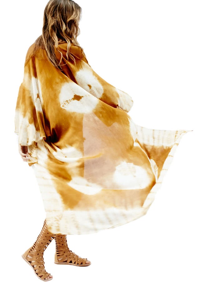 Contrast Print Cardigan Blouse Top Yellow - Image 2