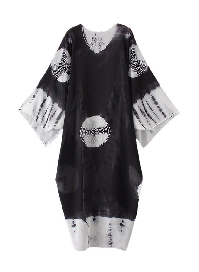 Contrast Print Cardigan Blouse Top Black - Image 3