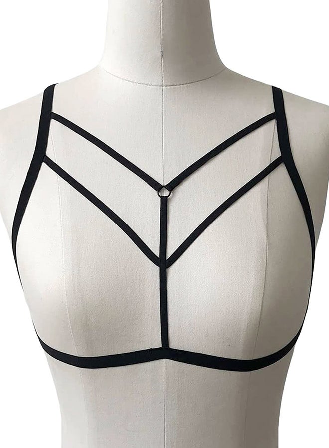 Elastic Strap Body Cage Bikini Erotic Cupless Bralette Black  - Image 1