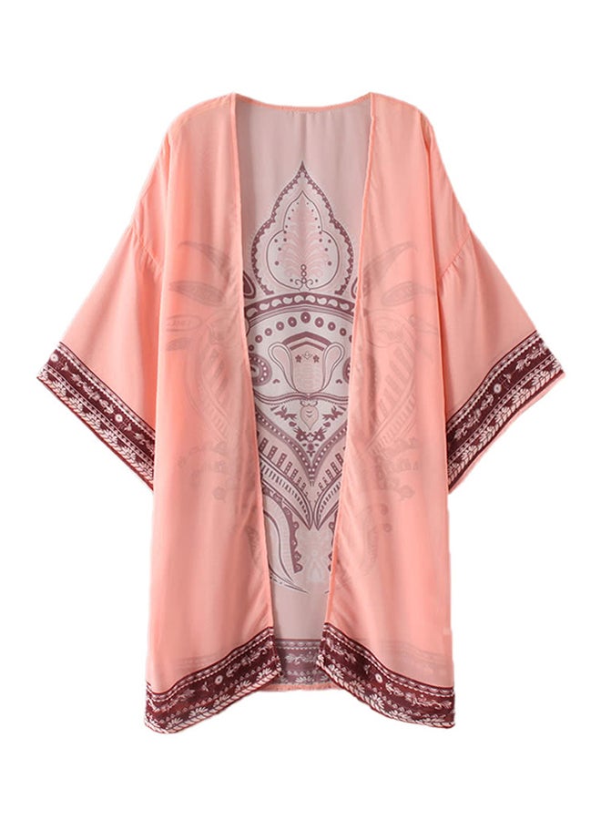 Printing Cardigan Beach Bikini Cover Up Kimono Pink - Image 1