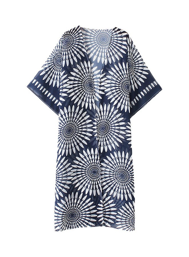 Geometry Print Kimono Bikini Outwear Blue - Image 1