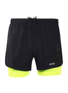ARSUXEO 2-In-1 Breathable Running Shorts Green Black/Neon Green  - Image 1