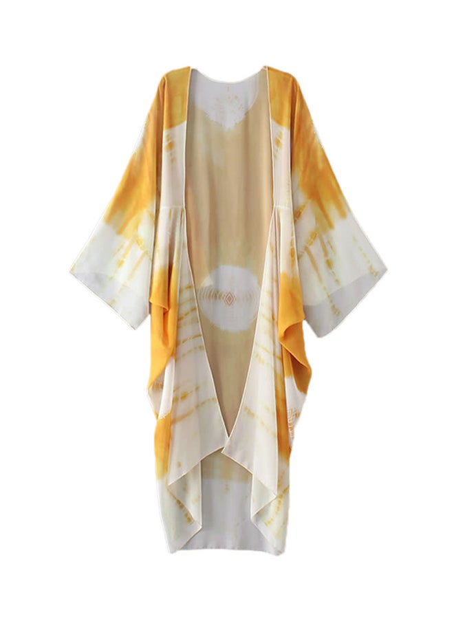 Contrast Print Cardigan Blouse Top Yellow - Image 1