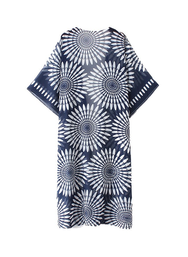 Geometry Print Kimono Bikini Outwear Blue - Image 2