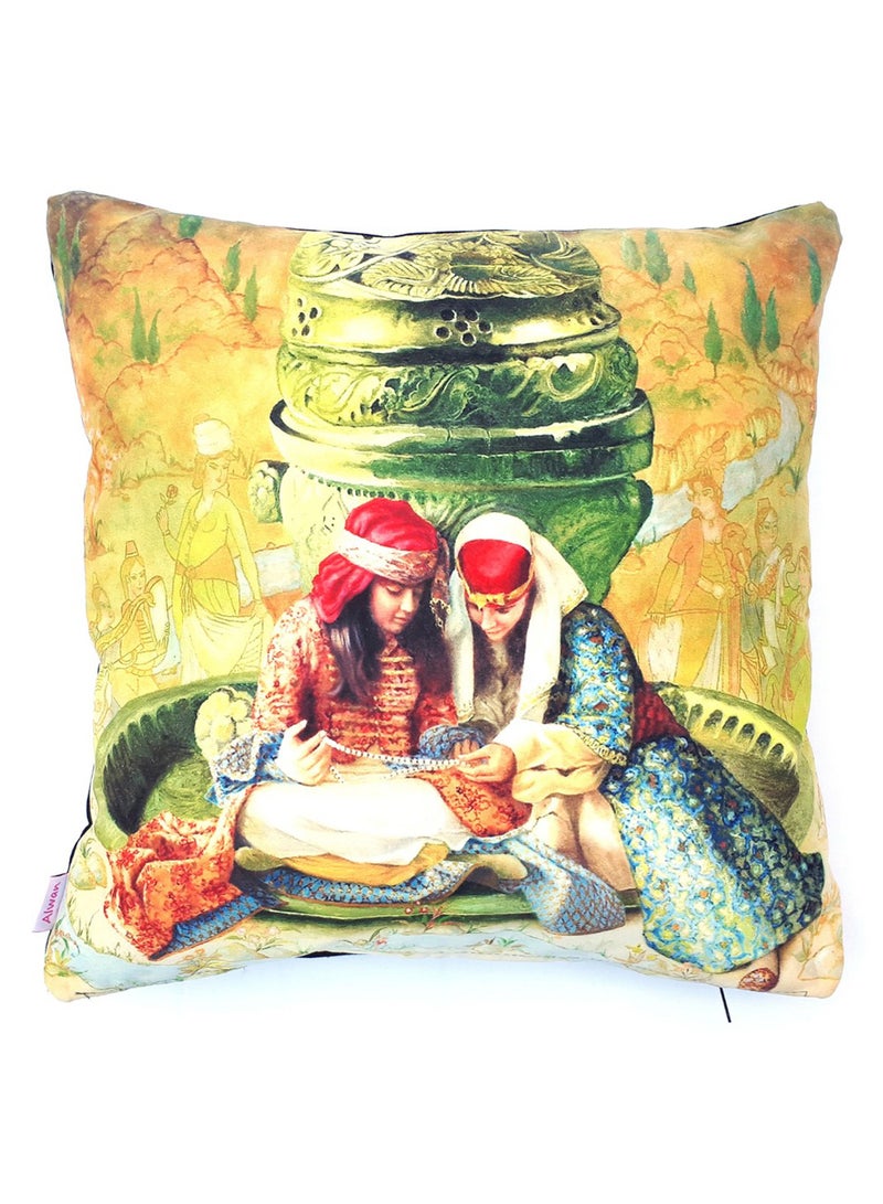Alwan - Two Ottoman Lady Print Cushion Cover Multicolour 40x40centimeter - Image 1