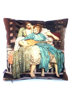Alwan Mother And Daughter Playing Musical Instrument Print Cushion Cover Multicolour 40x40cm  - Image 1