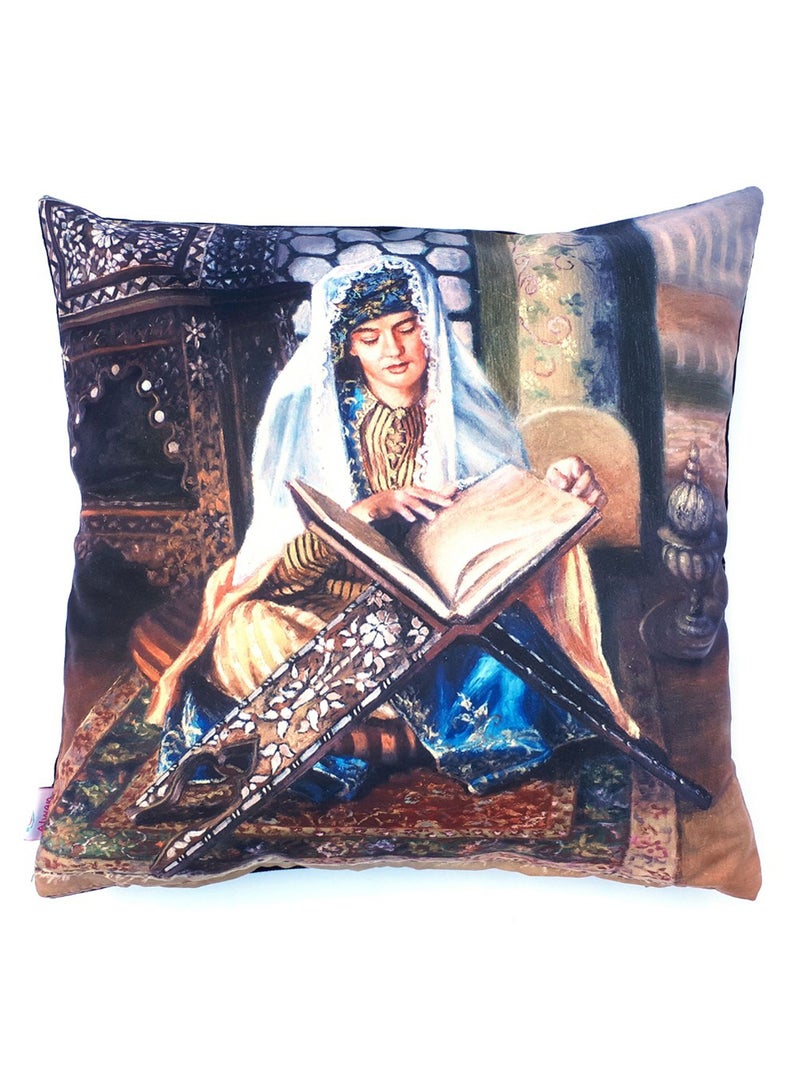 Alwan Ottoman Lady Print Cushion Cover Multicolour 40x40centimeter - Image 1