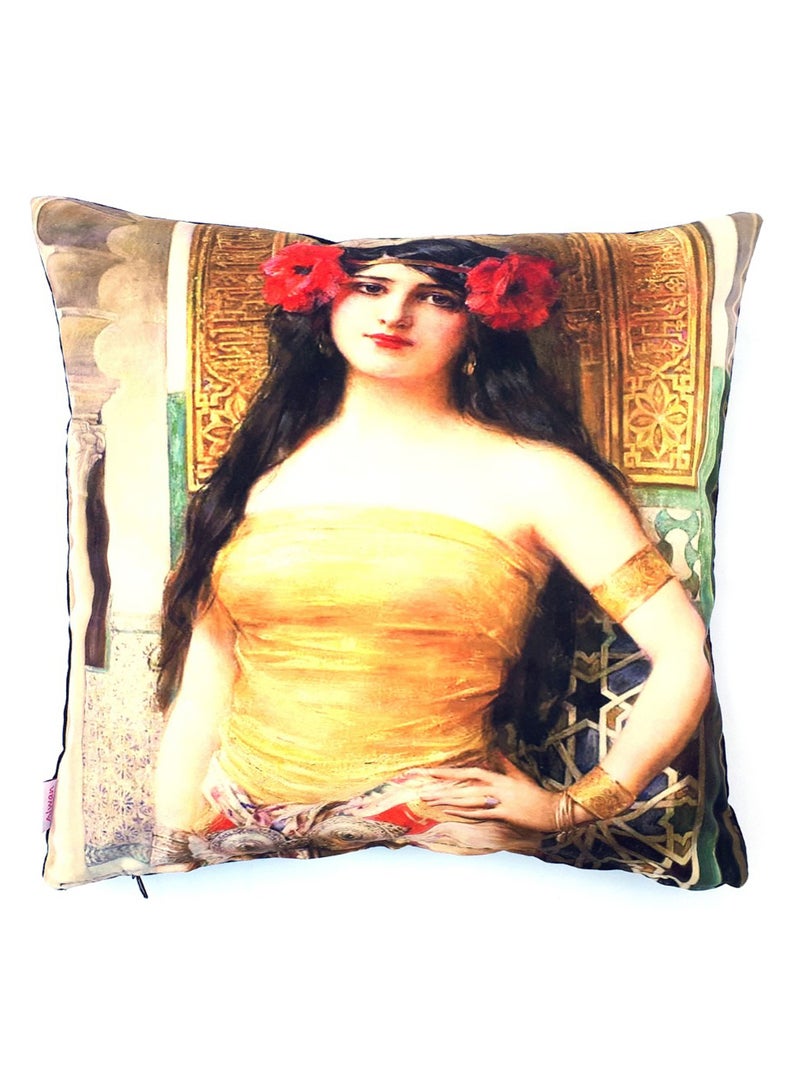 Alwan Ottoman Lady Print Cushion Cover Multicolour 40x40cm - Image 1