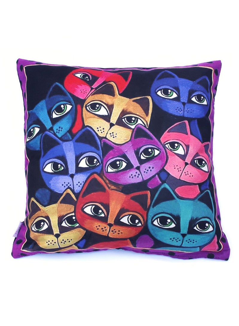 Alwan 10 Cats Print Cushion Cover Multicolour 40x40cm - Image 1