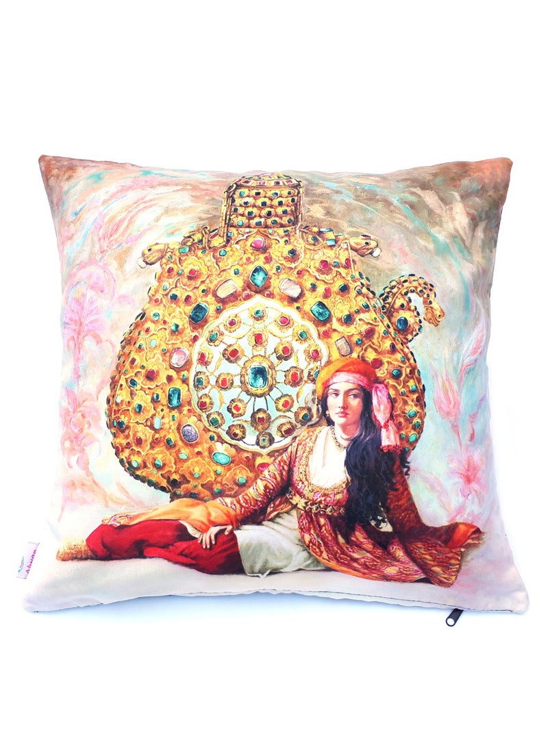 ألوان غطاء وسادة مطبوع بصورة سيدة عثمانية متعدد الألوان 40x40سم  - Image 1