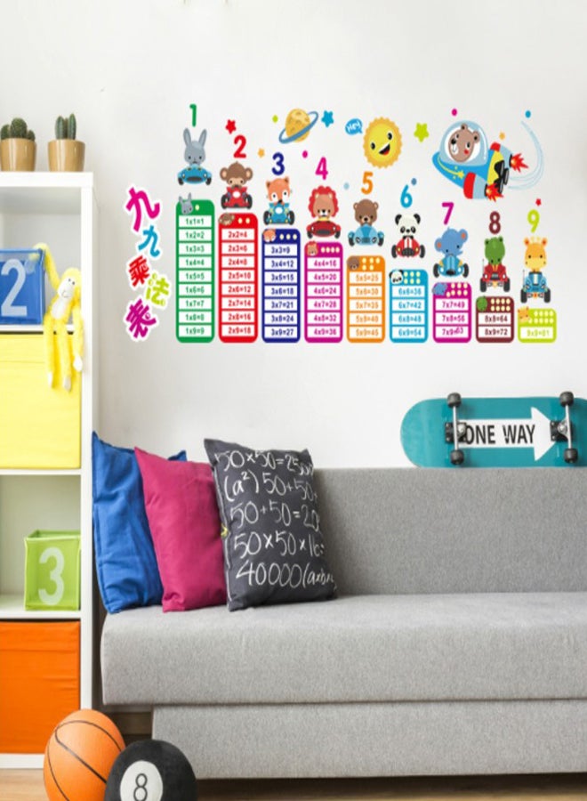 HY - Cartoon Animal Multiplication Table Wall Sticker Multicolour 60 x 90centimeter - Image 1