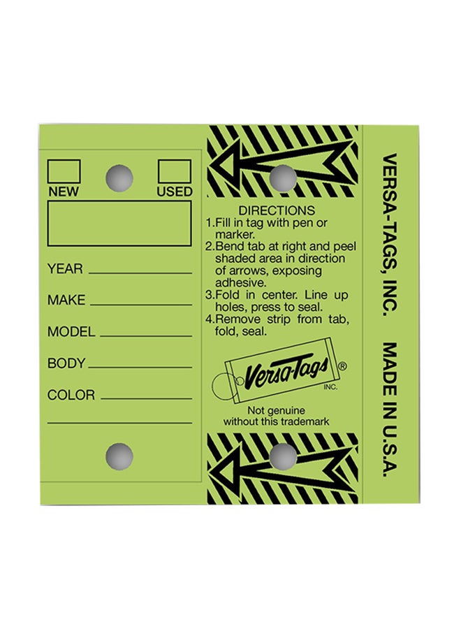 Pack Of 250 Genuine Versa Key Tag Light Green