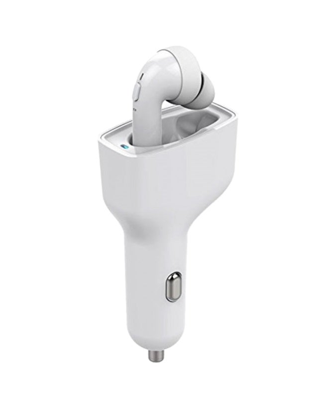 Dacom Car Kit Charger With Wireless Bluetooth In-Ear Headset White - Image 2
