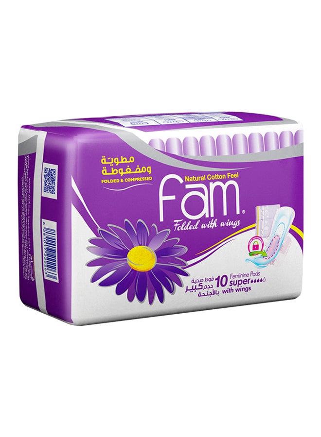 فام عبوة فوط صحية تحتوي على 10 فوط مطوية ومضغوطة بالأجنحة، ألوان متعددة