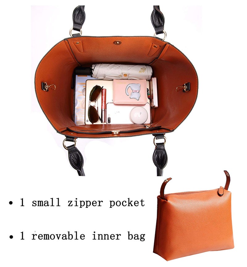 Generic - Waterproof Synthetic Leather Tote Shoulder Bag Black - Image 1