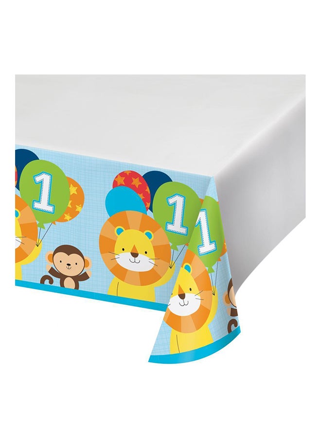 CREATIVE CONVERTING 1-Piece One Is Fun Boy Plastic Tablecover Border Print 