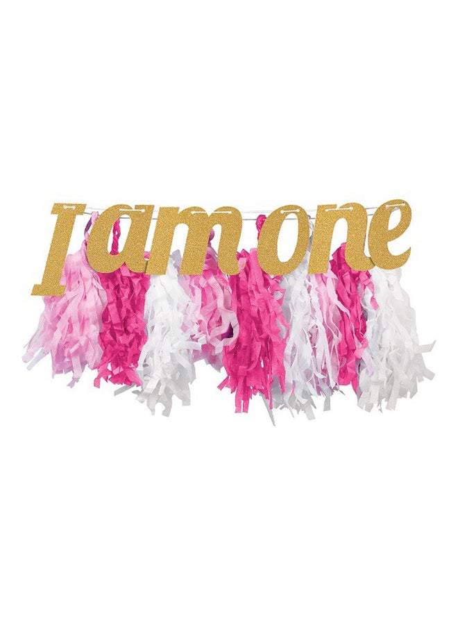 كرييتف كونفيرتينج - قطعة زينة لكرسي الأطفال الطويل بتصميم مزركش وعبارة "I Am One" بلون وردي من قطعة واحدة مقاس 8 بوصة - Image 1