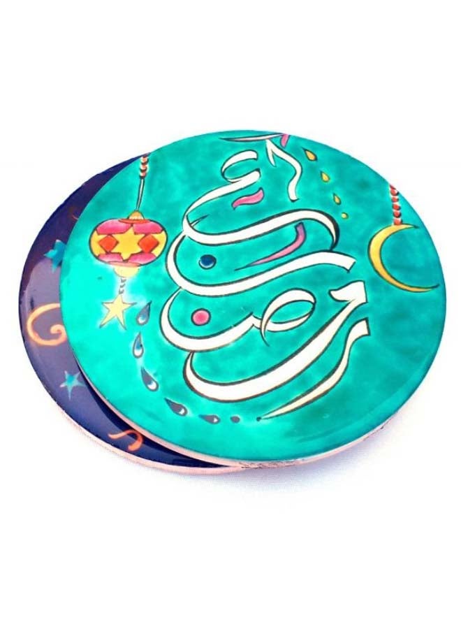 Alwan 2-Piece Ramadan Coaster Set Navy Blue/Green 8cm - Image 1