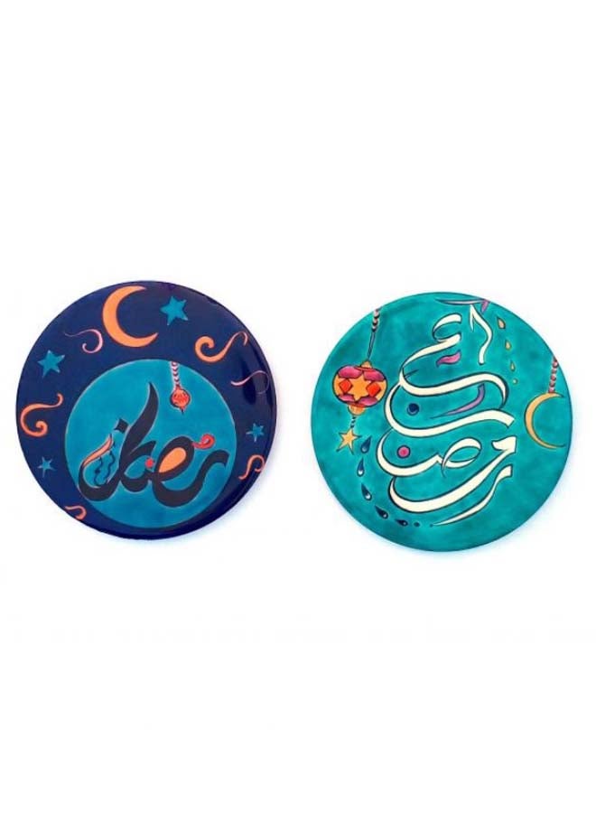 Alwan 2-Piece Ramadan Coaster Set Navy Blue/Green 8cm - Image 2