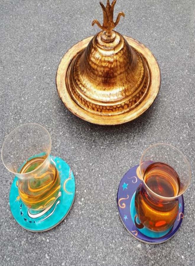 Alwan 2-Piece Ramadan Coaster Set Navy Blue/Green 8cm - Image 4