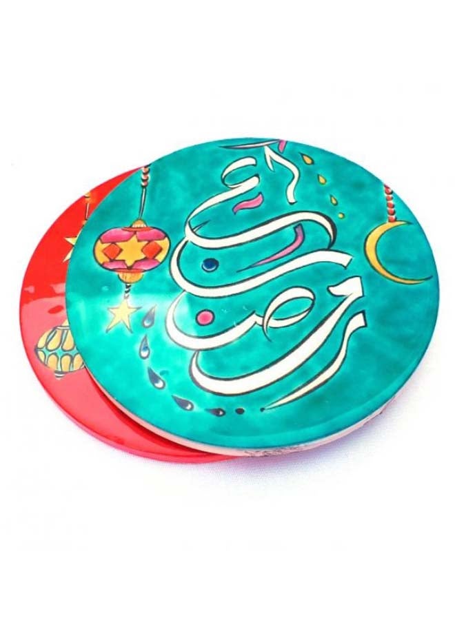 Alwan 2-Piece Ramadan Coaster Set Green/Red 8cm - Image 1