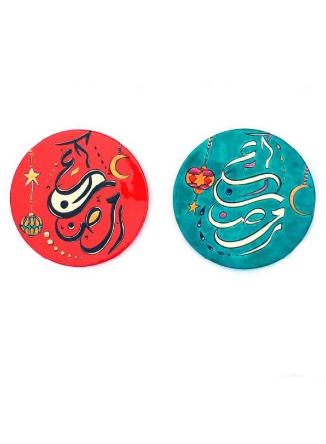 Alwan 2-Piece Ramadan Coaster Set Green/Red 8cm - Image 2