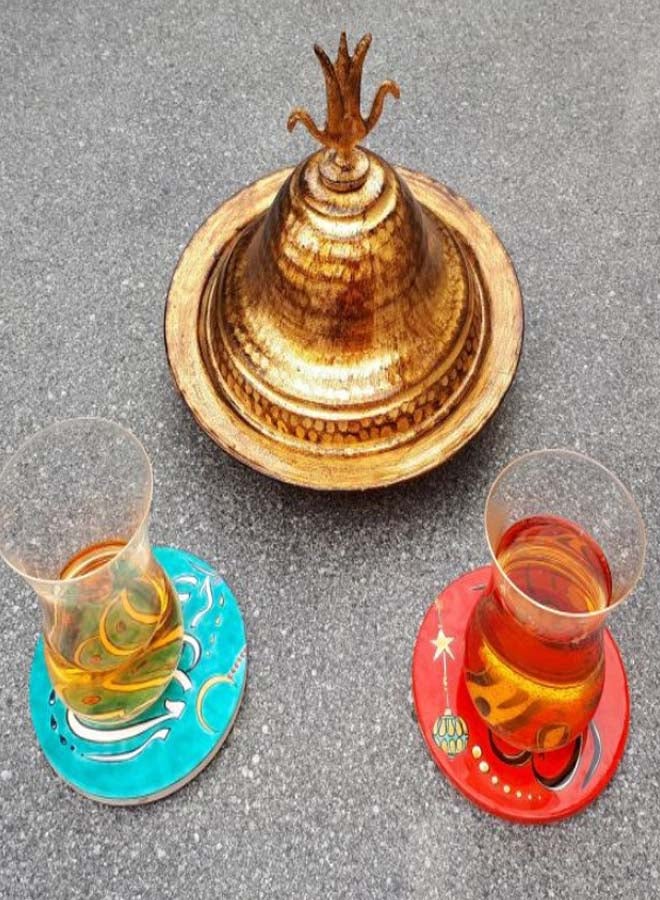 Alwan 2-Piece Ramadan Coaster Set Green/Red 8cm - Image 4