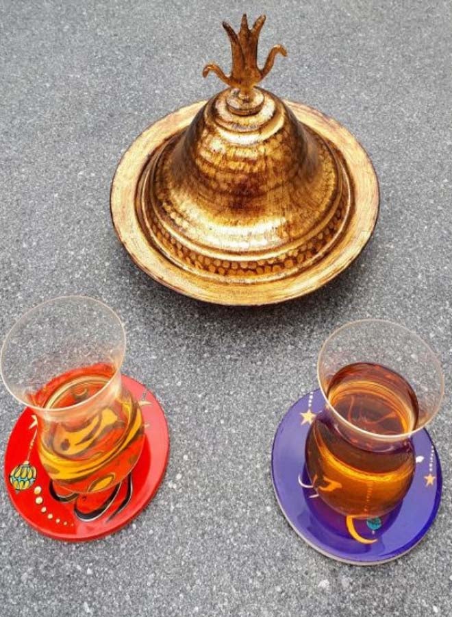 Alwan 2-Piece Ramadan Coaster Set Navy/Red 8cm - Image 4