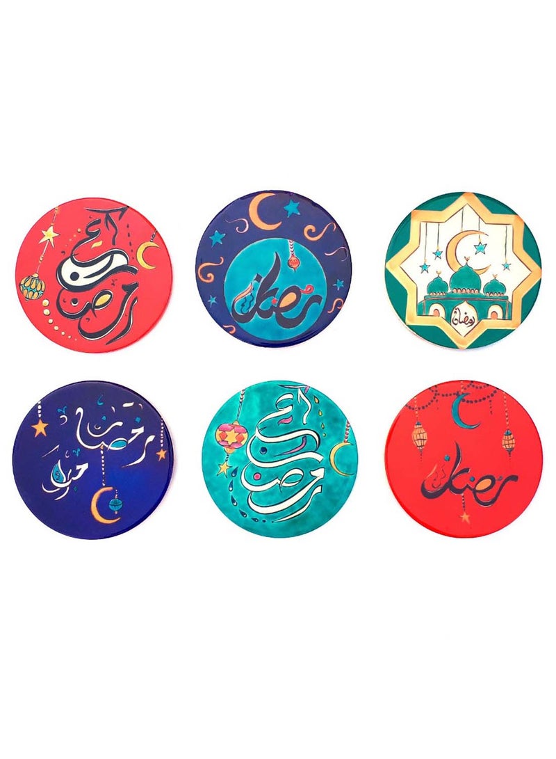 ألوان طقم قواعد أكواب بنمط رمضان مكون 6 قطع أحمر / أخضر / أزرق 8سم - Image 2