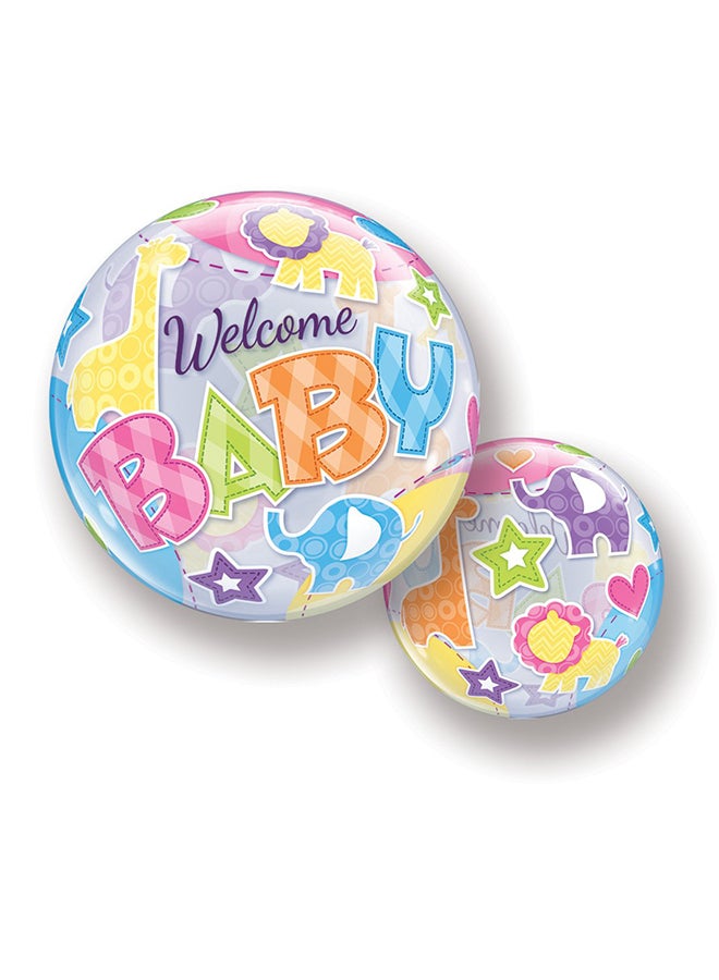 بالون على شكل فقاعة بتصميم مطبوع عليه عبارة "Welcome Baby" وبنقشة حيوانات 22بوصة