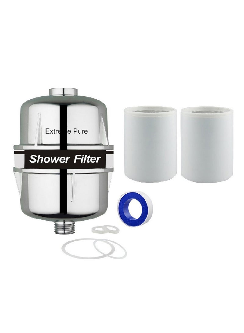 PuriPro Chrome Alloy Pure Shower Filter With Two Replacement Cartridge Silver 14 x 10cm - Image 1