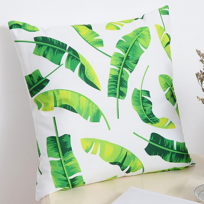 شاربدو غطاء وسادة ديكور مزين بطبعة أوراق شجر أبيض/أخضر 45 x 45سم - Image 2