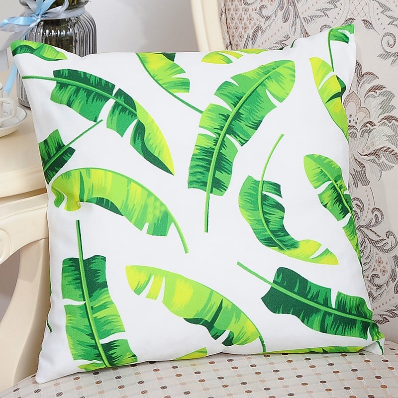 شاربدو غطاء وسادة ديكور مزين بطبعة أوراق شجر أبيض/أخضر 45 x 45سم - Image 3