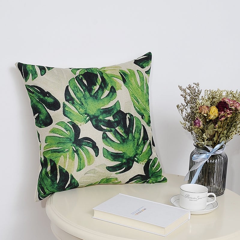 Sharpdo Leaf Printed Cushion Cover White/Green - Image 3
