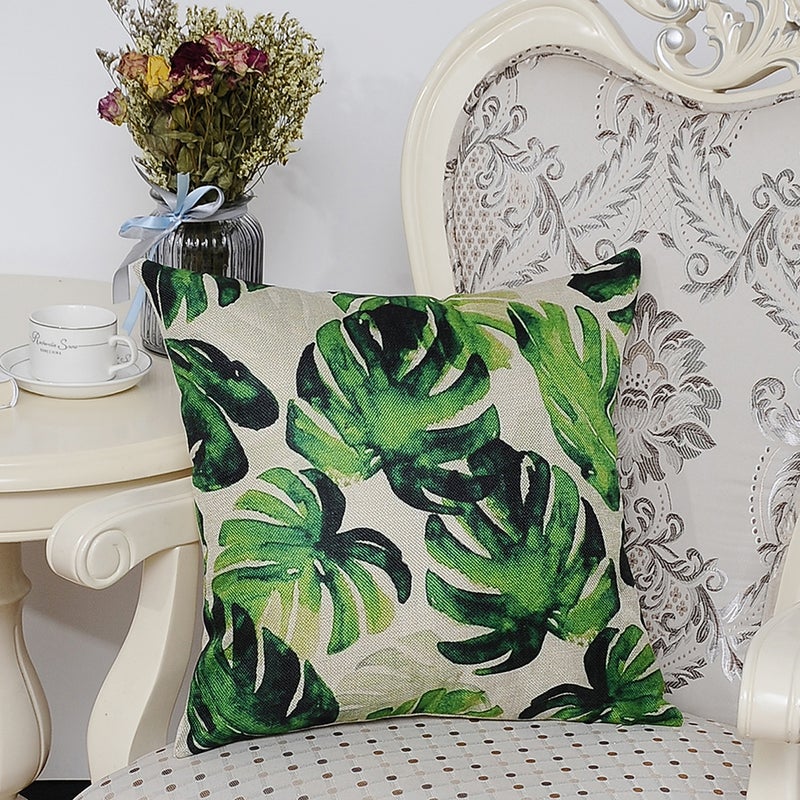 Sharpdo Leaf Printed Cushion Cover White/Green - Image 4