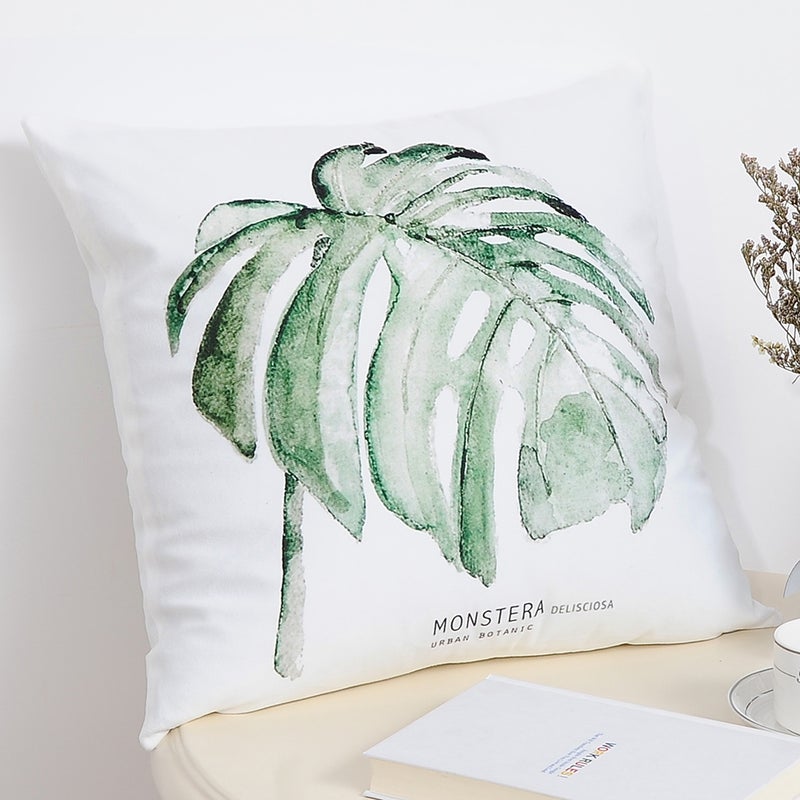 شاربدو غطاء وسادة ديكور مزين بطبعة أوراق شجر أبيض/أخضر 45 x 45سم - Image 2