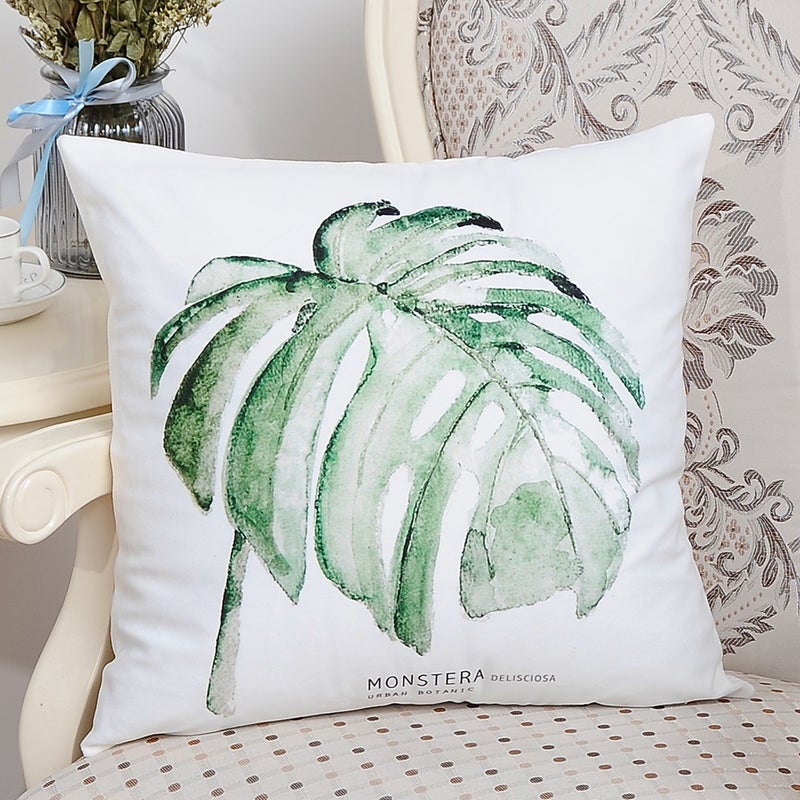 شاربدو غطاء وسادة ديكور مزين بطبعة أوراق شجر أبيض/أخضر 45 x 45سم - Image 3