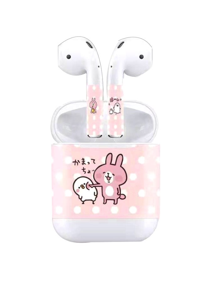 Flash Hawk 3-Piece Printed Skin Decal For Apple AirPods And Case Pink/White/Brown 