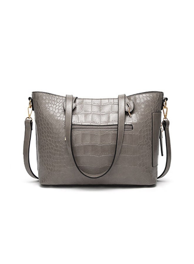 Polyurethane Crocodile Print Shoulder Bag Grey