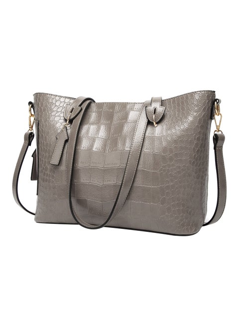 Polyurethane Crocodile Print Shoulder Bag Grey
