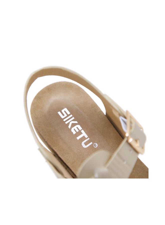 HUSK'SWARE - Buckle Wedge  Sandals Beige/White - Image 1