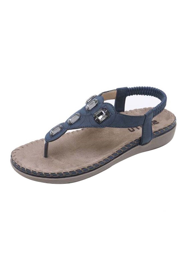 HUSK'SWARE - Stone Studded Pull-on Casual Sandals Blue/Silver - Image 1