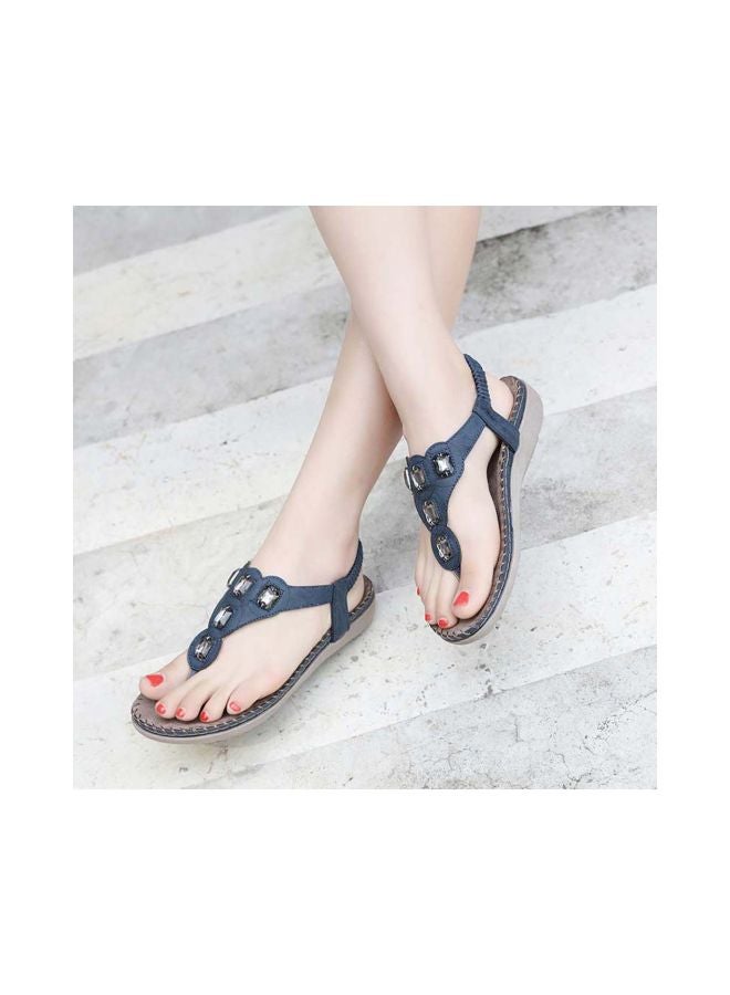HUSK'SWARE - Stone Studded Pull-on Casual Sandals Blue/Silver - Image 1