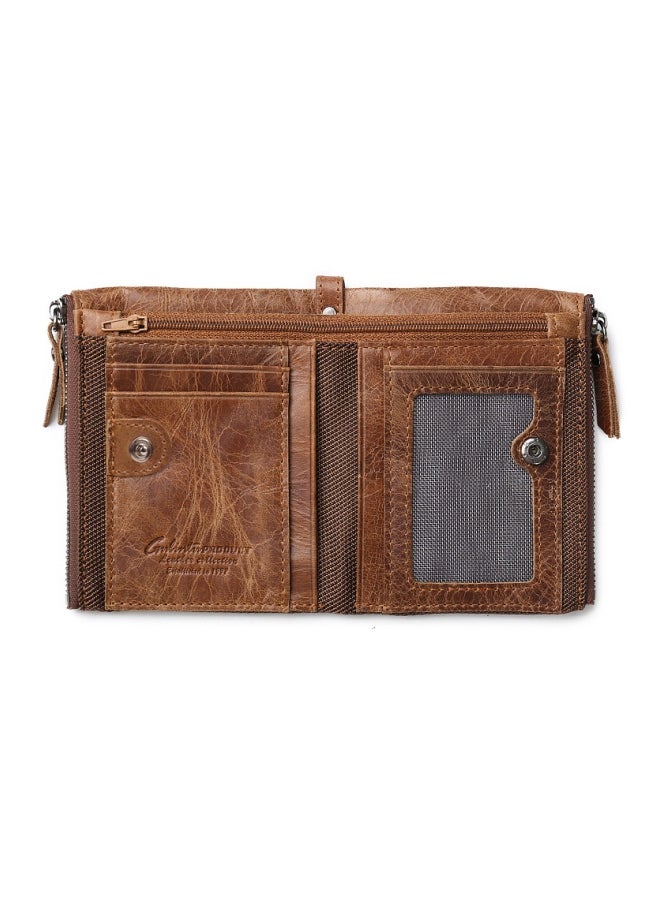 GUBINTO - Vintage leather long men's zipper wallet brown Brown - Image 1