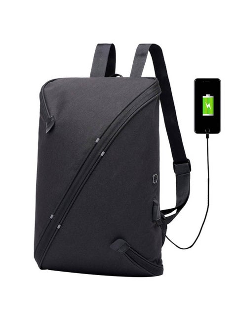 USB external charging large capacity student backpack 02 Black