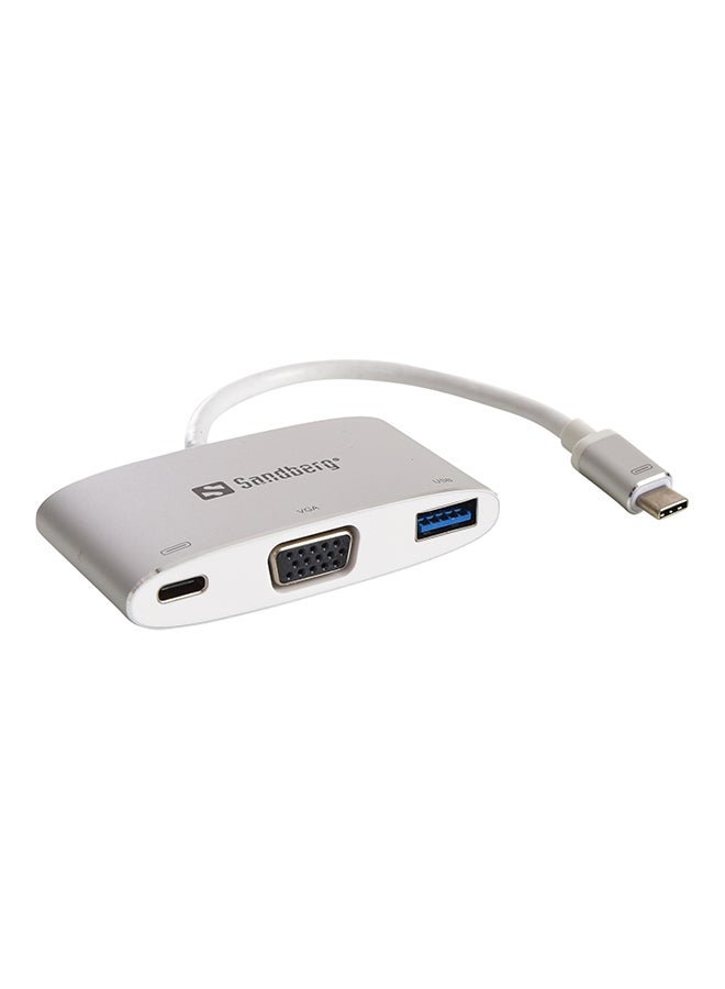 كابل USB-C Mini Dock VGA وUSB الألومنيوم / أبيض