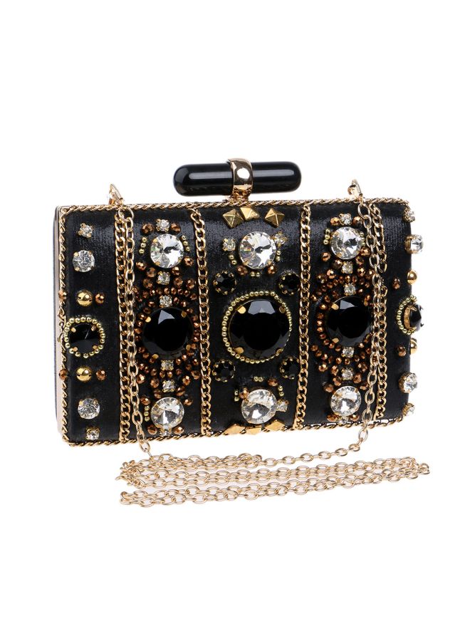 كول بيبي حقيبة صغيرة مرصعة بالأحجار أسود/ذهبي/فضي - Image 2